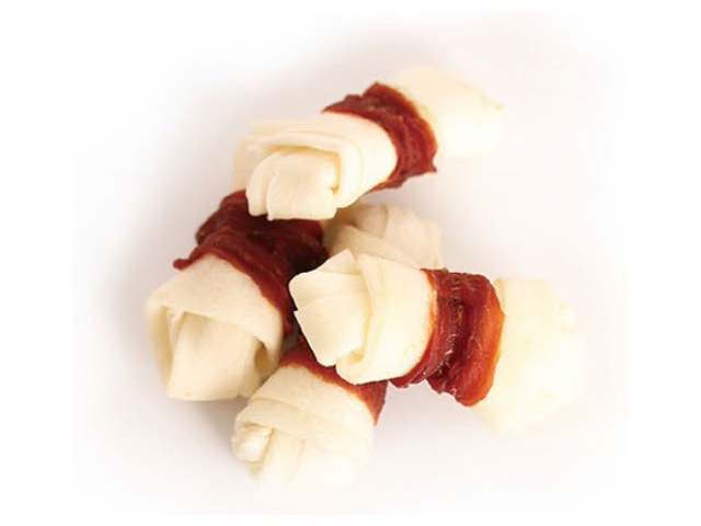 White Rawhide Knot Twisted by Duck VPD-31 - Duck Jerky dog treats OEM from China