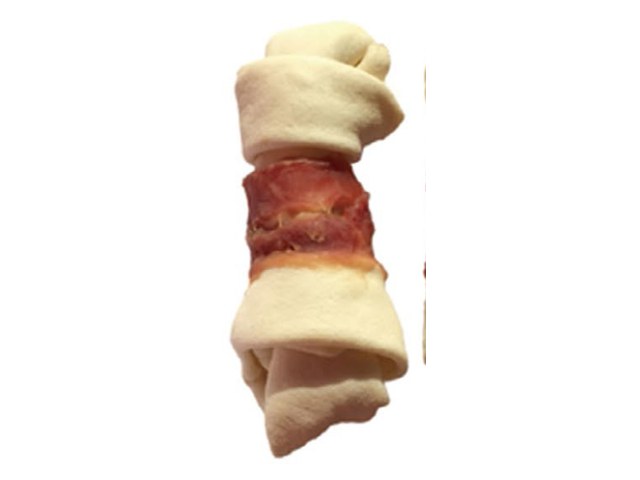 White Rawhide Knot Twisted by Duck (4.5") VPD-32 - Duck Jerky dog treats OEM from China
